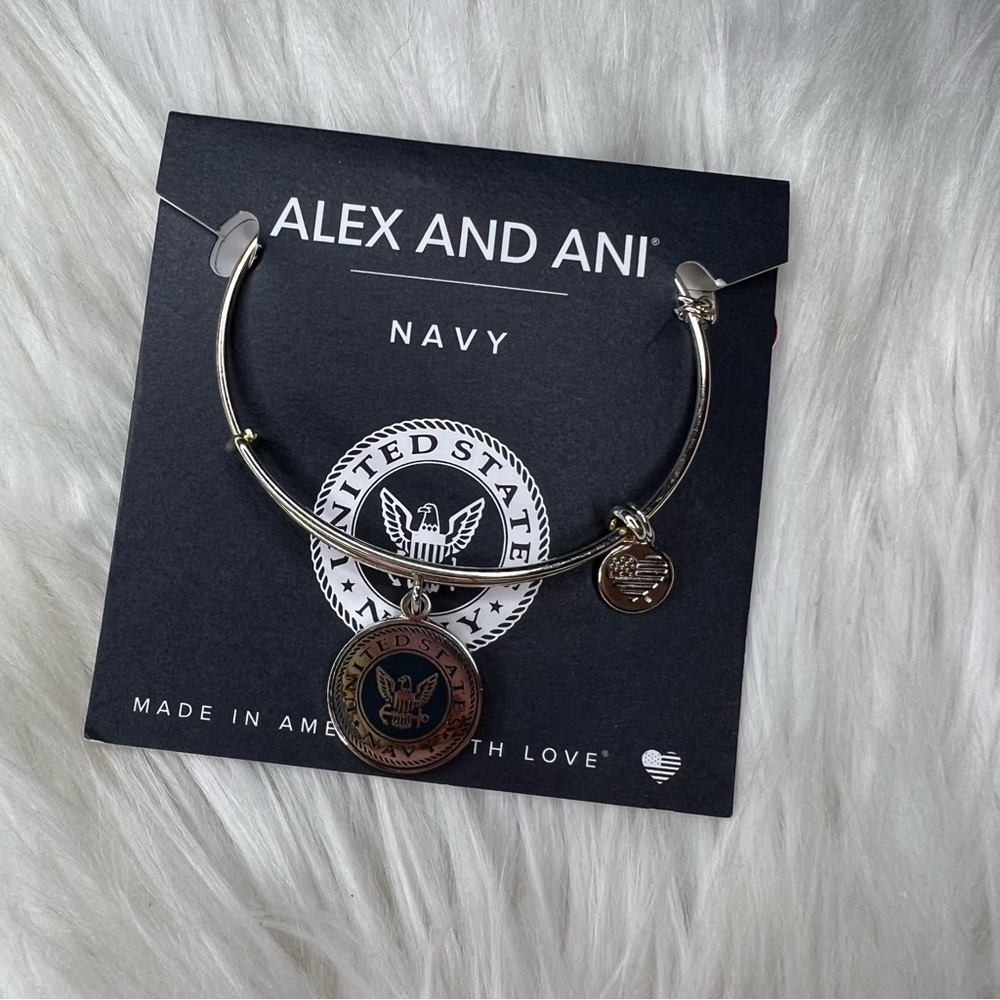Alex and Ani Shiny Silver U.S. Navy Charm Bangle Bracelet